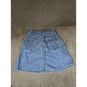 Vintage Woolworths Denim Jean Button Front Skirt Cotton 34, 24" Waist 90s Y2K